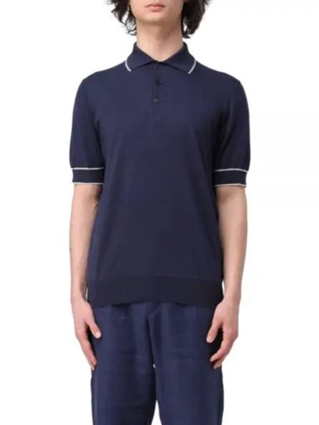 Stripe Trim Polo Shirt Blue - BRUNELLO CUCINELLI - BALAAN 2