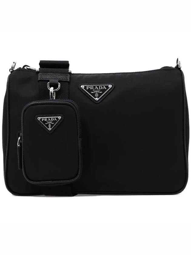 Triangle Logo Re-Nylon Saffiano Leather Shoulder Bag Black - PRADA - BALAAN 3