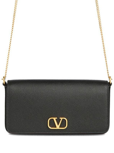 V Logo Signature Chain Cross Bag Black - VALENTINO - BALAAN 1