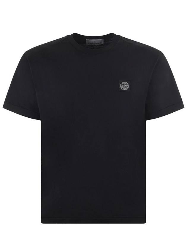 Logo Patch Cotton Short Sleeve T-Shirt Black - STONE ISLAND - BALAAN 2