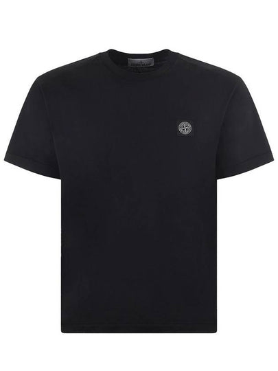 Logo Patch Cotton Short Sleeve T-Shirt Black - STONE ISLAND - BALAAN 2