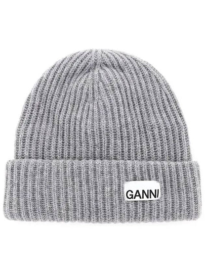 Logo Patch Knit Beanie Grey - GANNI - BALAAN 2