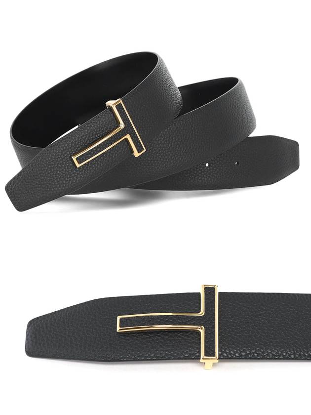 T Logo Buckle Reversible Leather Belt Black - TOM FORD - BALAAN.