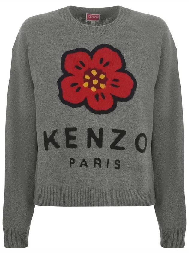 22FW Women's Flower Logo Wool Knit Gray 2PU344 3LD 96 - KENZO - BALAAN 1