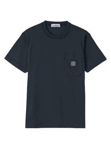 Logo Patch Cotton Jersey Short Sleeve T Shirt Blue Tee - STONE ISLAND - BALAAN 1