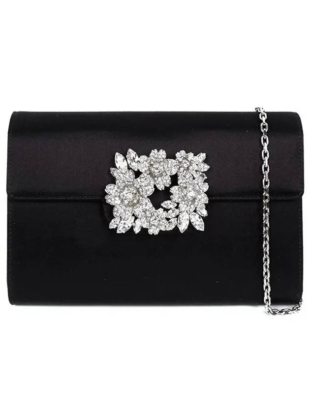 RV Bouquet Strass Buckle Satin Clutch Bag Black - ROGER VIVIER - BALAAN 1