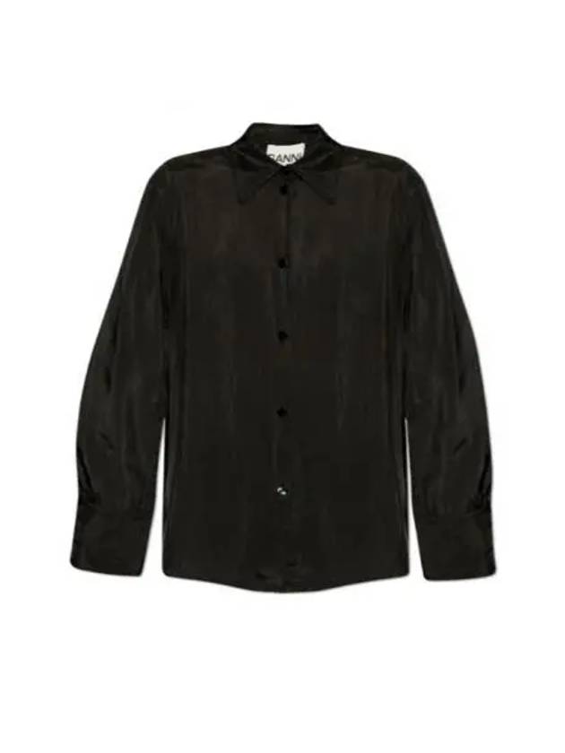 Viscose Habotai Long Sleeve Shirt Black - GANNI - BALAAN 2