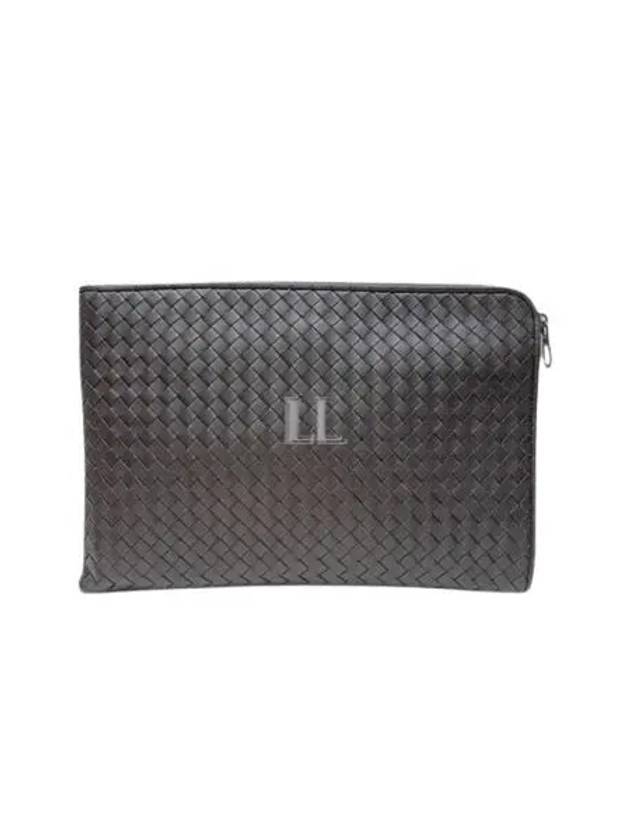 Intrecciato Weaving Zipper Clutch Bag Black Brown - BOTTEGA VENETA - BALAAN 2