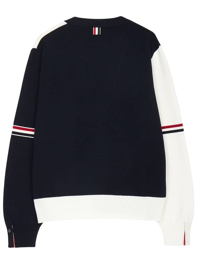 Funmix Cotton ArmBand V-Neck Cardigan White Navy - THOM BROWNE - BALAAN 3