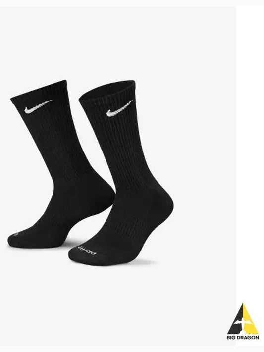 Everyday Plus Cushion Training Crew Socks 6 Pairs M Black White SX6897 010 - NIKE - BALAAN 1