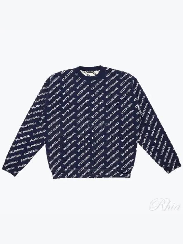 Allover Logo Crew Sweatshirt Navy - BALENCIAGA - BALAAN 2