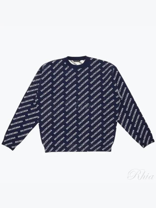 Allover Logo Crew Sweatshirt Navy - BALENCIAGA - BALAAN 2