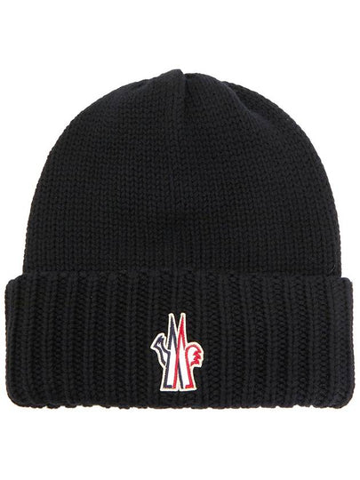 Grenoble Logo Applique Virgin Wool Beanie Black - MONCLER - BALAAN 2