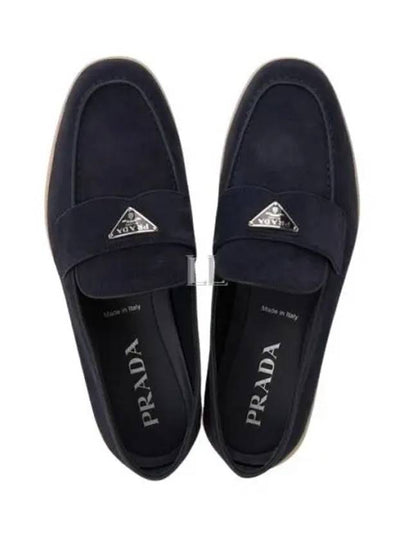 Triangle Logo Suede Loafers Navy - PRADA - BALAAN 2