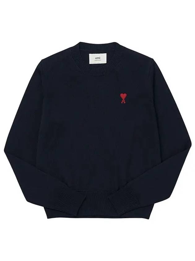 Heart Logo Crew Neck Merino Wool Knit Top Blue - AMI - BALAAN 4