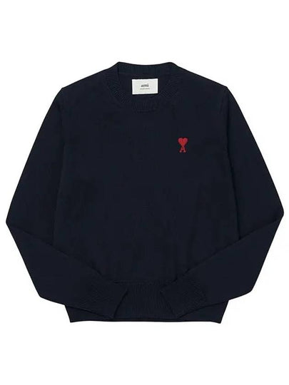 Heart Logo Crew Neck Merino Wool Knit Top Blue - AMI - BALAAN 2