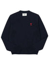 Heart Logo Crew Neck Merino Wool Knit Top Blue - AMI - BALAAN 3