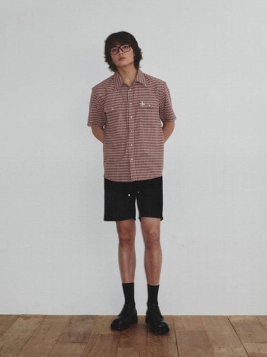 Western Checked Pattern Shirt_Burgundy - KINETO - BALAAN 2