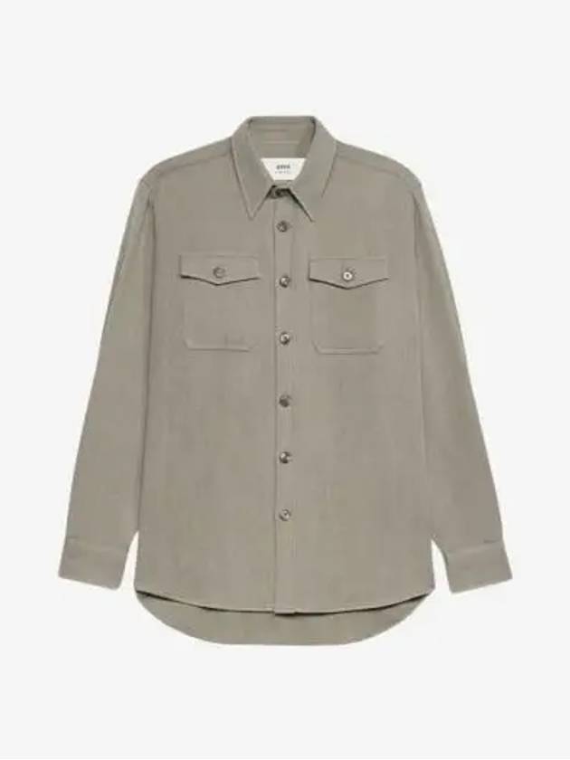 Chest Pocket Wool Shirt Jacket Grey - AMI - BALAAN 3