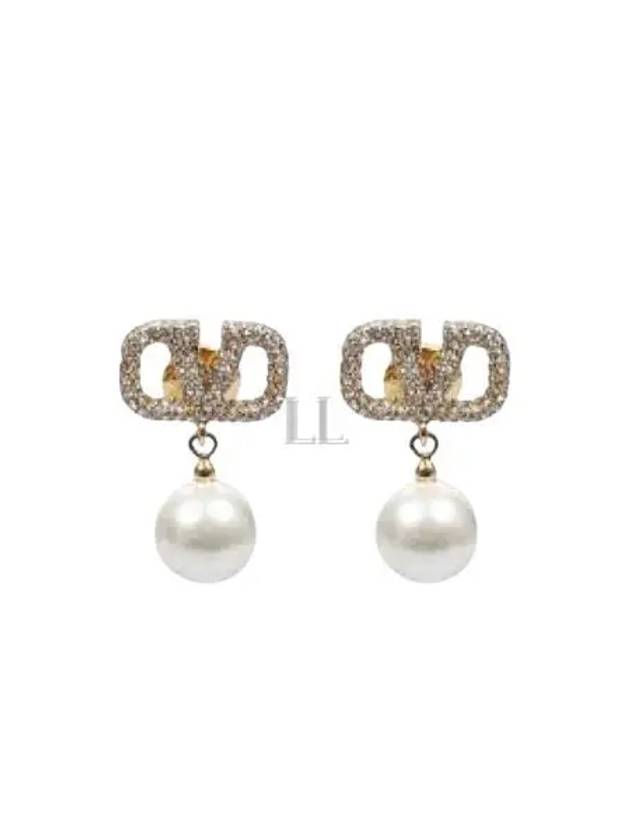 Swarovski Pearl V Logo Earrings Gold - VALENTINO - BALAAN 2