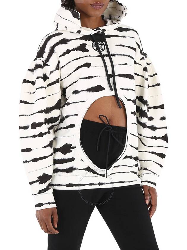 Women's Monochrome Print Cutout Detail Cotton Hooded Top White - BURBERRY - BALAAN 3