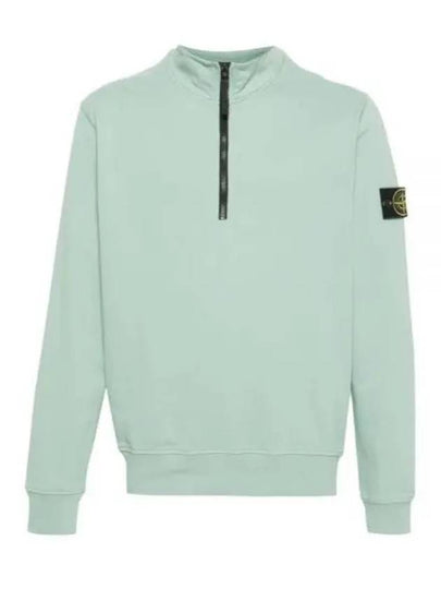 Logo Badge Half Zipper Cotton Fleece Knit Top Light Green - STONE ISLAND - BALAAN 2