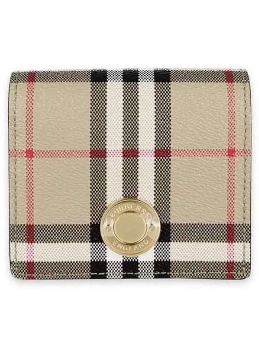 Check Small Leather Half Wallet Beige - BURBERRY - BALAAN 2