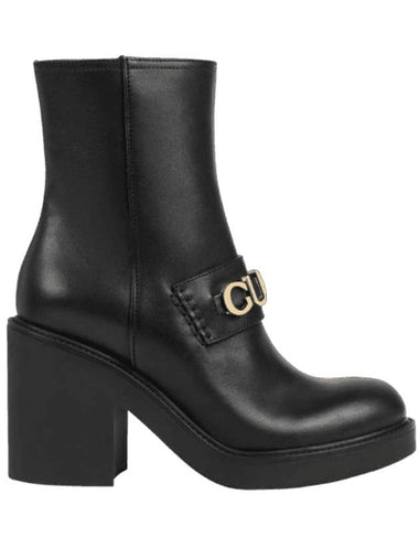 Logo Buckle Leather Middle Boots Black - GUCCI - BALAAN 1