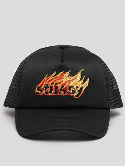 Flames Trucker Ball Cap Black - STUSSY - BALAAN 2