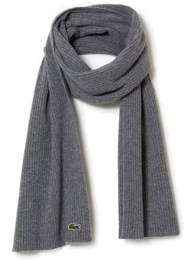 Ribbed Wool Muffler Grey - LACOSTE - BALAAN 2