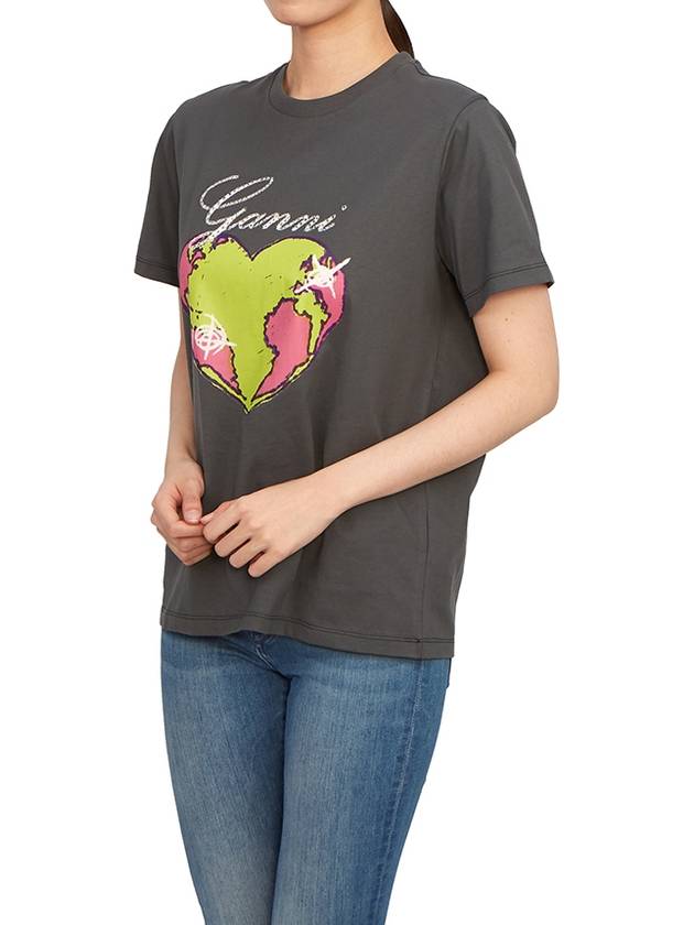 Women's Relax Heart Short Sleeve T-Shirt Volcanic Ash Grey - GANNI - BALAAN 8