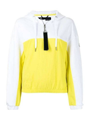 Knuckle Patch Half Zip Up Hooded Sweatshirt White Yellow Women s M11LS627 131 - MOOSE KNUCKLES - BALAAN 1