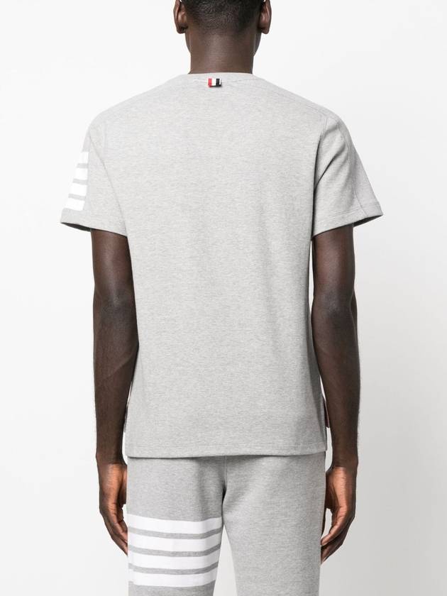 4-Bar Striped Cotton Short Sleeve T-Shirt Light Grey - THOM BROWNE - BALAAN 4