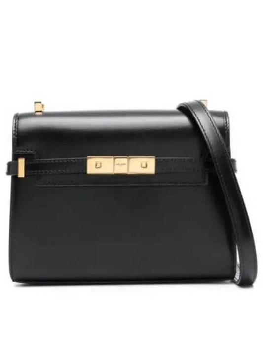 Manhattan Mini Embossed Gold-Tone Logo Leather Cross Bag Black - SAINT LAURENT - BALAAN 2