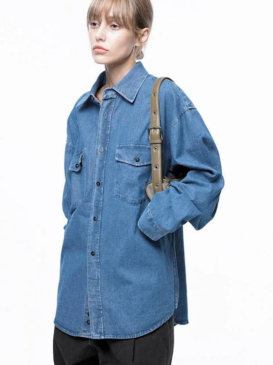 For Woman Women s W243SH03MB Western Pocket Denim Shirt Mid Blue - CHANCE'S NOI - BALAAN 1