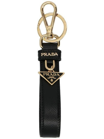 Saffiano Small Logo Charm Key Holder Black - PRADA - BALAAN 1