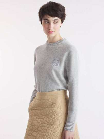 Bold Fox Head Embroidered Crop Knit Top Grey - MAISON KITSUNE - BALAAN 2