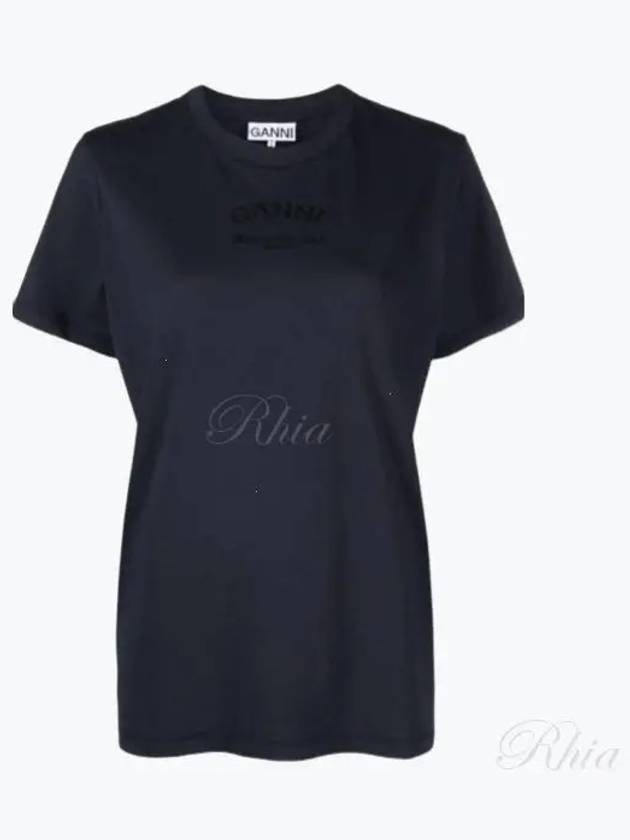 Relaxed O-Neck Short Sleeve T-Shirt Navy - GANNI - BALAAN 2