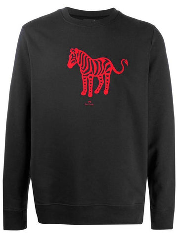 Red Zebra Printing Brushed Sweatshirt Black - PAUL SMITH - BALAAN.