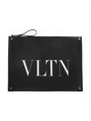 Men's Logo Print Leather Clutch Bag Black - VALENTINO - BALAAN.