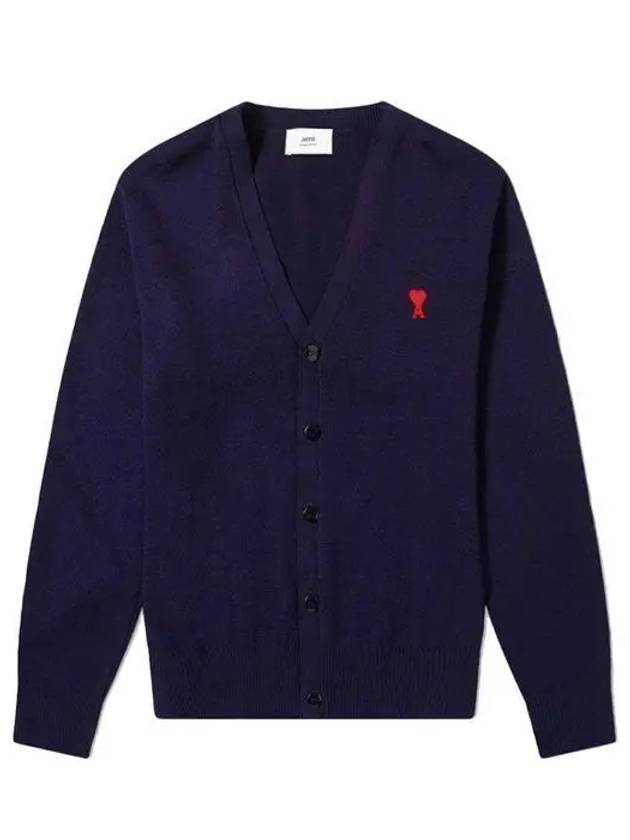 Small Heart Logo Wool Cardigan Navy - AMI - BALAAN 2