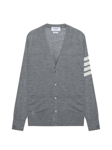 Men's Sustainable Classic Diagonal Wool Cardigan Pale Grey - THOM BROWNE - BALAAN 1