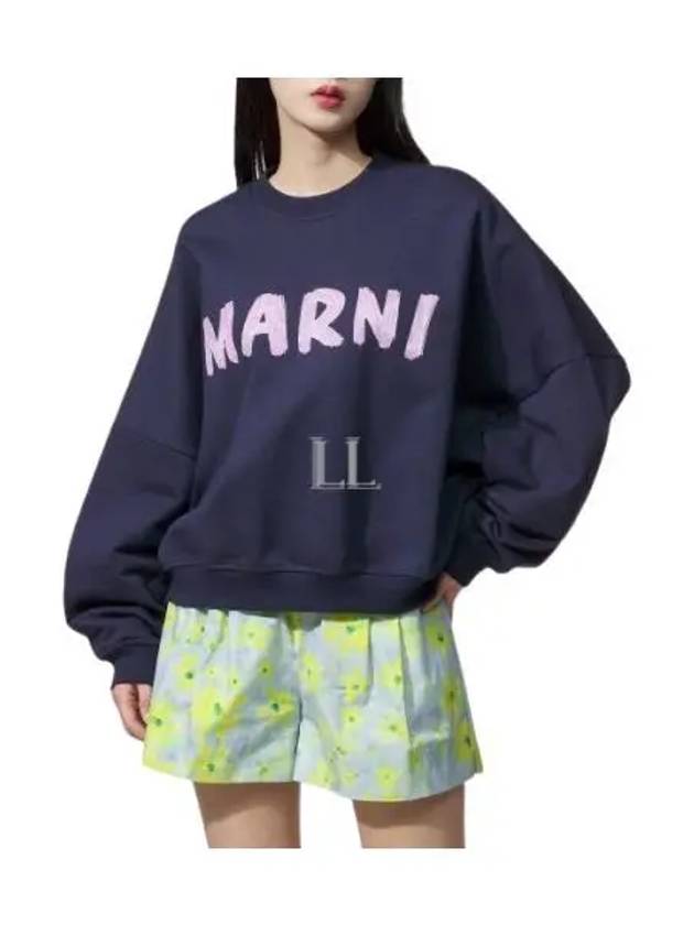 Logo Print Cotton Sweatshirt Blue - MARNI - BALAAN 2