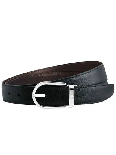 Horseshoe Buckle Reversible Leather Belt Black Brown - MONTBLANC - BALAAN 2