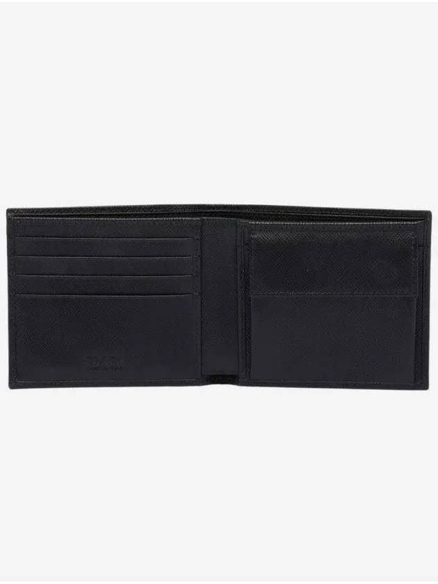 Saffiano Coin Pocket Triagle Logo Leather Wallet Black - PRADA - BALAAN 3