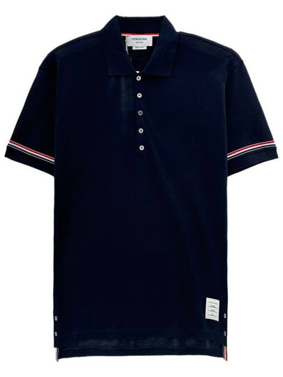 Lightweight Cotton Short Sleeve Polo Shirt Navy - THOM BROWNE - BALAAN 2