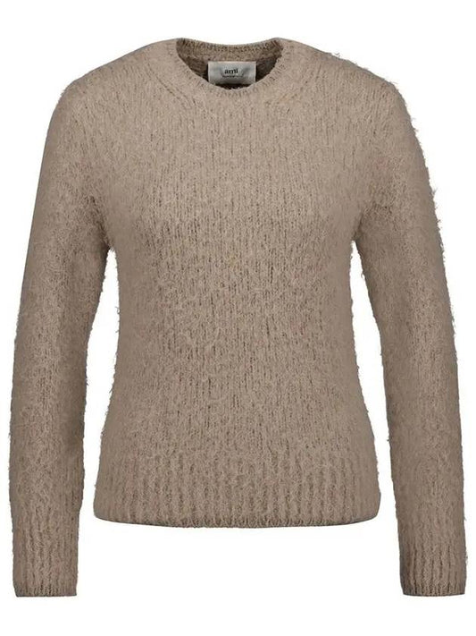 Paris Women's Brushed Crew Neck Wool Alpaca Knit Top Beige - AMI - BALAAN.