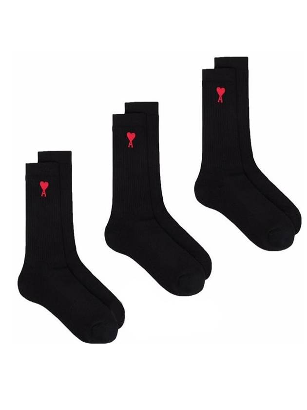 Chain Stitch Heart Logo Socks Black - AMI - BALAAN 1