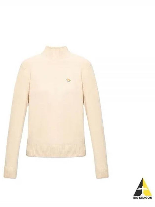 Women Baby Fox Patch Boxy Turtleneck Knit Beige HW00504KT1006 - MAISON KITSUNE - BALAAN 1