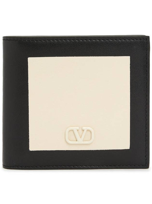 V Logo Signature Half Wallet Black Ivory - VALENTINO - BALAAN 2